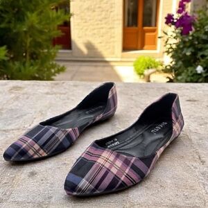 Siketu Sz 8.5 Plaid Flats - Purple Pink  Black